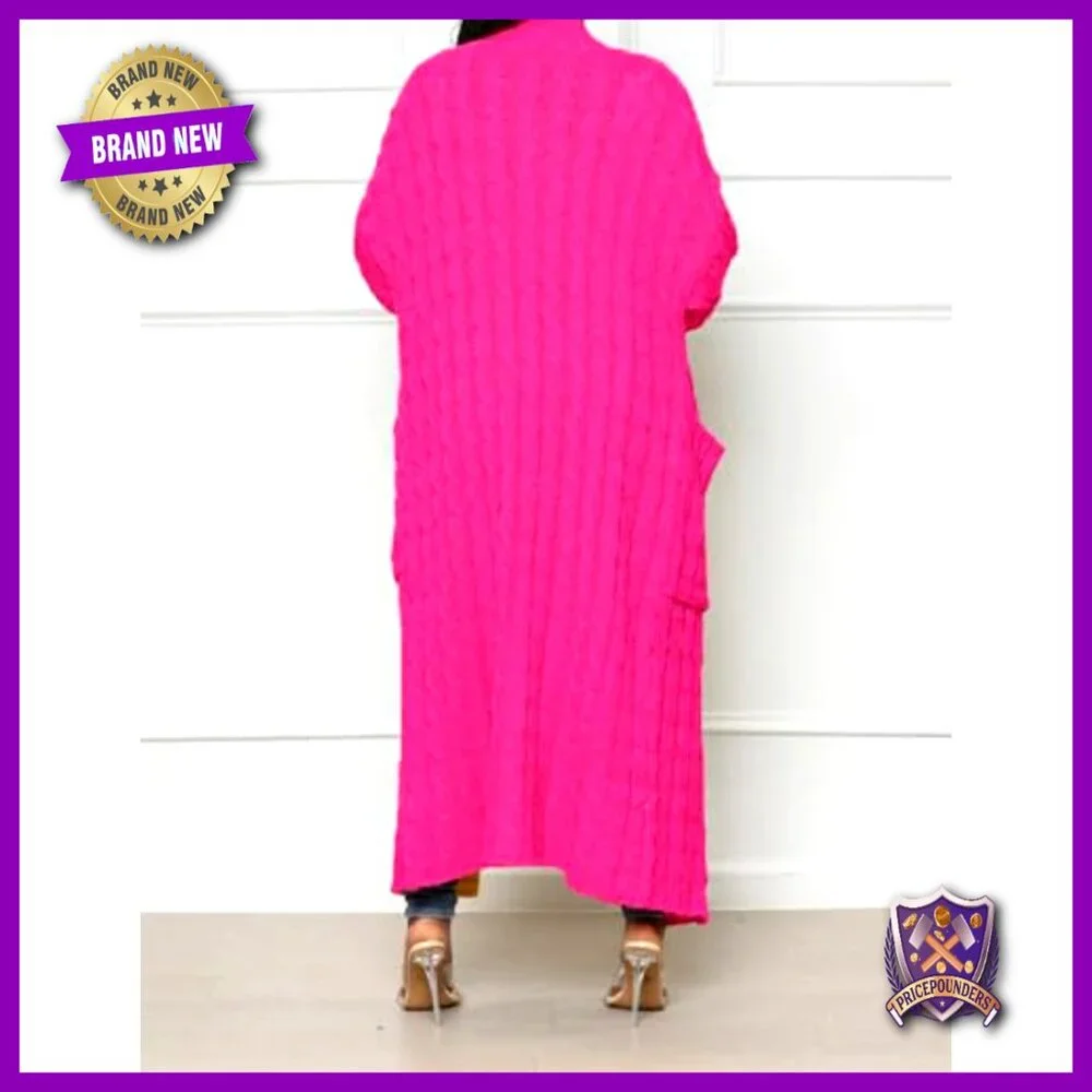 Chunky Cable Knit Cardigan with Pockets, Maxi Length, Oversized Fit - Picture 4 of 7